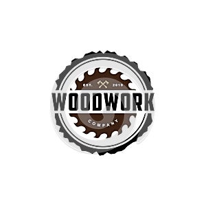 Wood work logo design template.creative badge for woodwork company.Carpentry logo inspiration