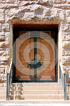 Wood and Wrought Iron Double Doors