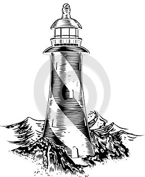 Woodblock style lighthouse