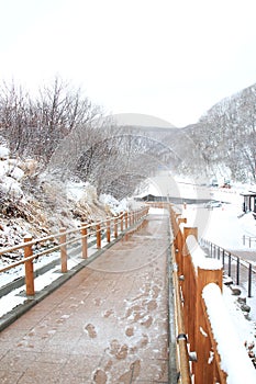 Woodbridge Jigokudani in Noboribetsu Onsen in Winter Hokkaido, Japan