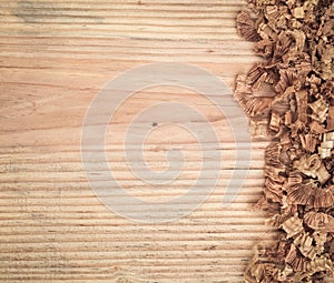 Woodchips on fir board