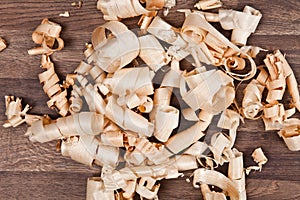 Woodchips (shavings) on wooden surface