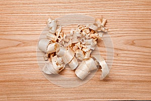 Woodchips (shavings) on wooden surface