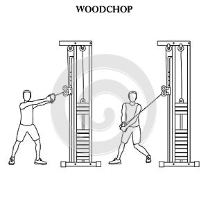 Woodchop exercise strength workout vector illustration outline photo