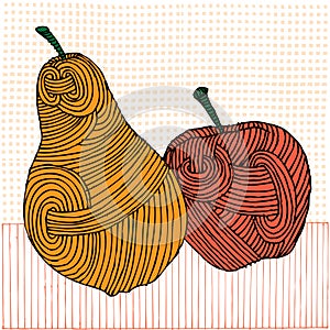 Woodcut apple and pear