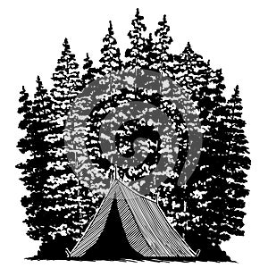 Woodcut  Camping Graphic