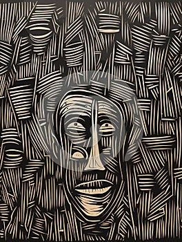 A Woodcut Of A Face - Sand Stories