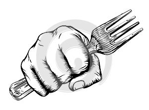 Woodcut Fist Hand Holding Fork
