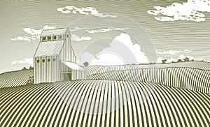 Woodcut Grain Elevator