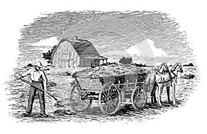 Woodcut Hay Farmer