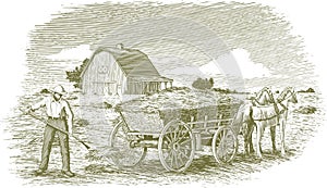 Woodcut Hay Farmer