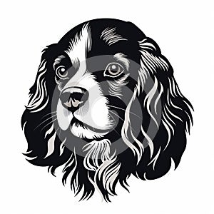 Woodcut-inspired King Charles Spaniel Puppy Vector Illustration photo