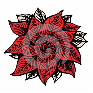 Woodcut-inspired Red Poinsettia Flower Tattoo With High Contrast Composition photo