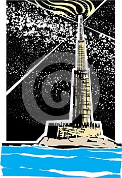 Woodcut Lighthouse of Alexandria