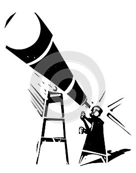 Woodcut man with telescope