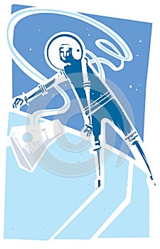 Woodcut retro style astronaut