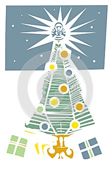 Woodcut Style Christmas Tree