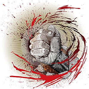 Woodcut style fist