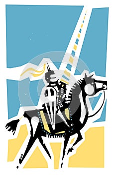 Woodcut style Medieval Knight on Horseback