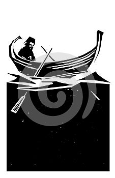 Woodcut Style rowboat