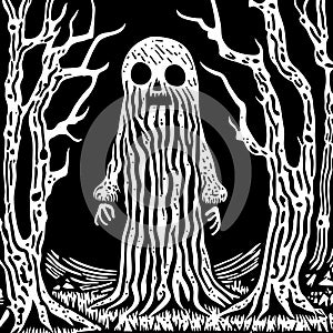 Woodcut Style Spooky Forest Monster