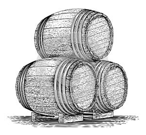 Woodcut Whiskey Barrel Stack