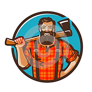 Woodcutter vector logo. lumberjack, carpenter icon photo