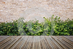 Woodecking or flooring and plant in garden decorative