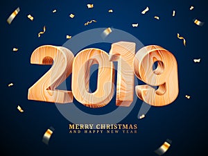 Wooden 2019 for merry christmas and new year