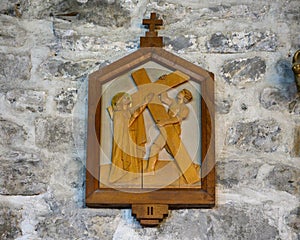 Wooden 2nd Station of the Cross, Church of Santa Margherita d`Antiochia in Vernazza, Liguria, Italy