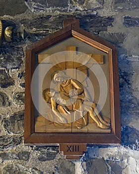 Wooden 2nd Station of the Cross, Church of Santa Margherita d`Antiochia in Vernazza, Liguria, Italy