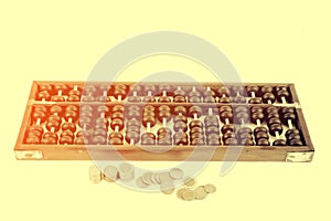 Wooden abacus beads and Thai baht Coins