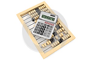 Wooden abacus and calculator