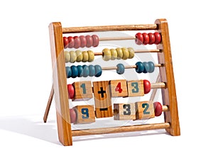 Wooden abacus with numbers and counters