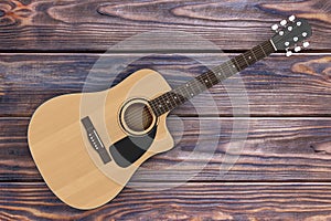 Wooden Acoustic Guitar. 3d Rendering