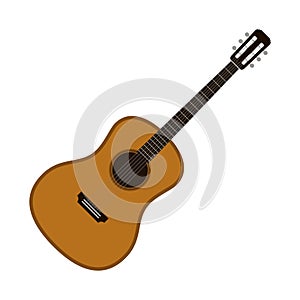 Wooden acoustic guitar in realistic style. Classical six-string Guitar isolated on white background. String plucked musical