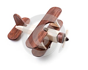 Wooden airplane model from above view isolated