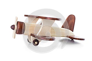 Wooden airplane model side view isolated