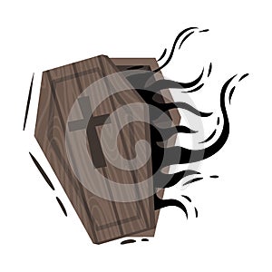 Wooden ajar coffin. Vector illustration on a white background.