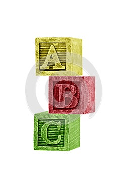 Wooden alphabet blocks isolated on white