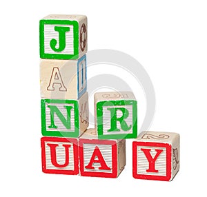 Wooden alphabet blocks isolated on white background. High quality photo