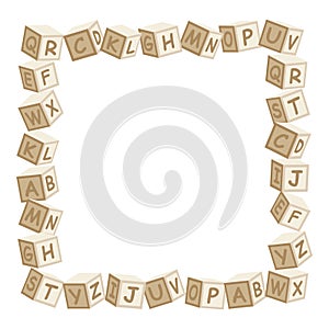 Wooden Alphabet Cube Blocks Frame With White Color Background