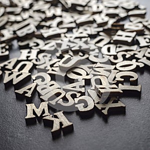 Wooden alphabets on a dark woode background