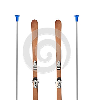 Wooden alpine skis isolated