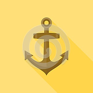 Wooden anchor on yellow background