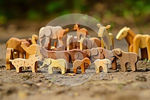 wooden animal figures arranged in a makeshift zoo playset photo
