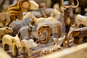 wooden animal figures arranged in a makeshift zoo playset photo