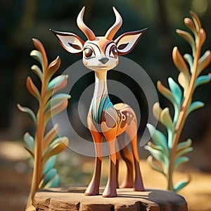 Wooden Antelope Figurine: A Cartoon-like Creation With Disney Animation Vibes