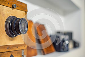 Wooden antique photo camera