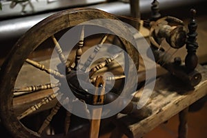 Wooden antique spinning wheel